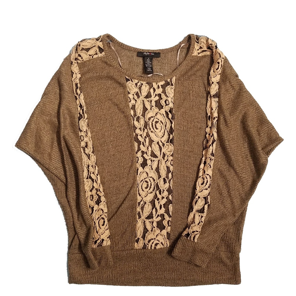 Style & Co Brown Lace Knit Top